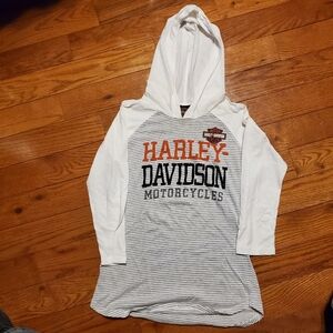 Harley Davidson Motorcycles Women's Hooded T-Shirt | Color: White / Gray Stripes